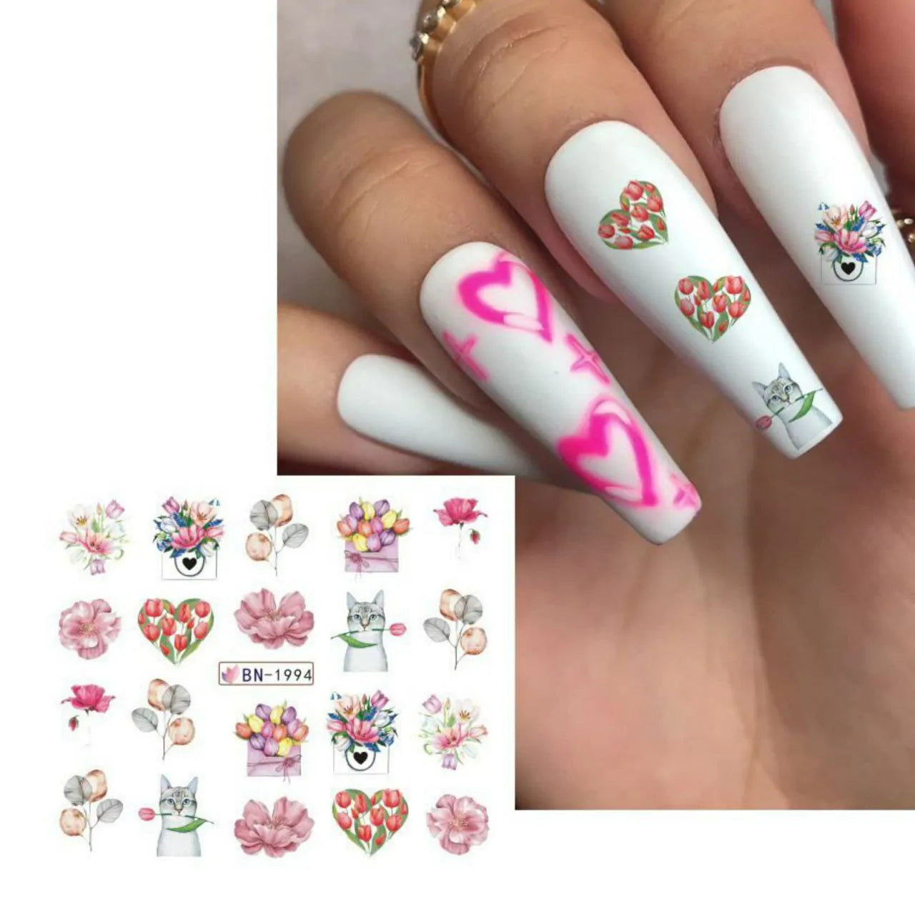 Love Hearts Nail Art Water Decal Sticker Sheet BN-2004 (12 Prints)