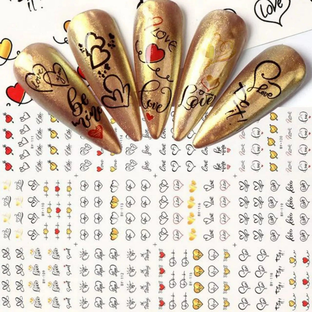 Love Hearts Nail Art Water Decal Sticker Sheet BY-120 (12 Prints)