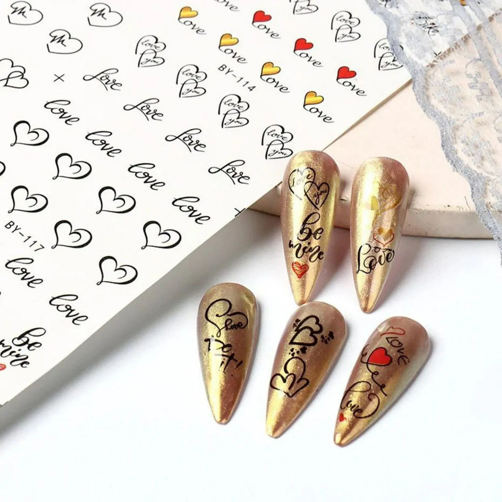 Love Hearts Nail Art Water Decal Sticker Sheet BY-120 (12 Prints)