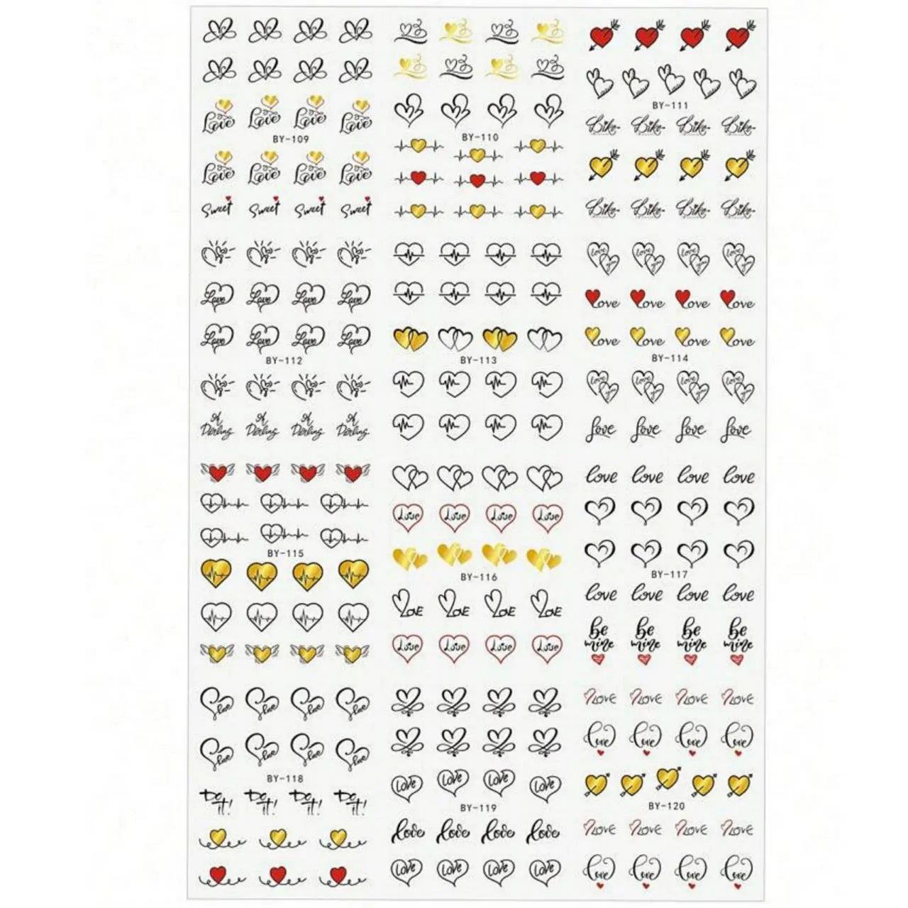 Love Hearts Nail Art Water Decal Sticker Sheet BY-120 (12 Prints)