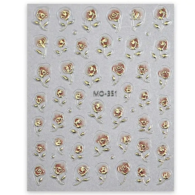 3D Rose Nail Stickers With Gold Accents (MO-351)
