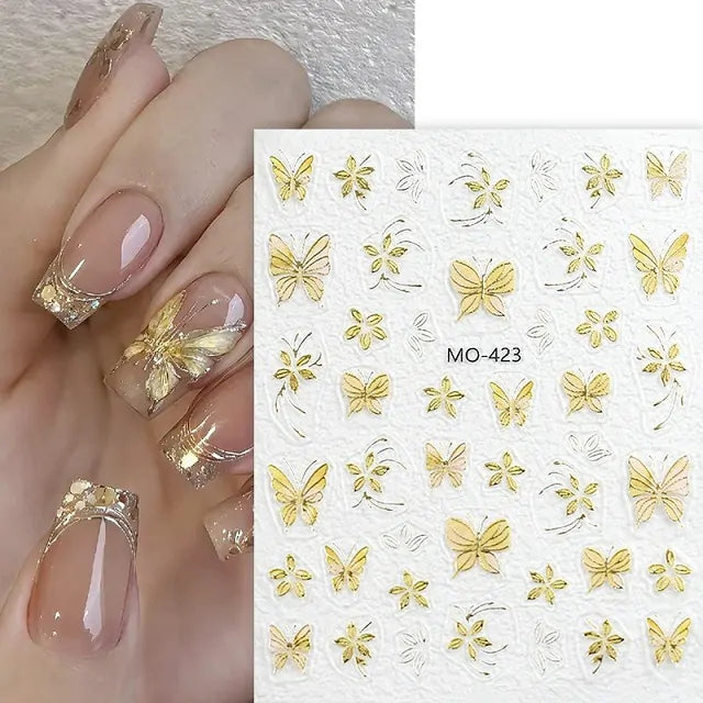 3D Butterfly Nail Stickers With Gold Accents (MO-423)