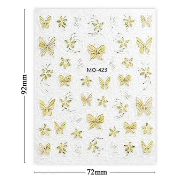 3D Butterfly Nail Stickers With Gold Accents (MO-423)