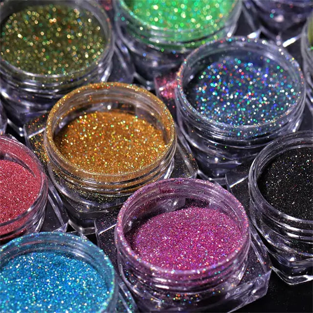 Magic Laser Holographic Nail Glitter Powder (Set Of 12 Colors)