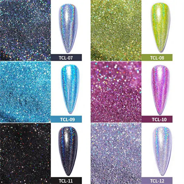Magic Laser Holographic Nail Glitter Powder (Set Of 12 Colors)