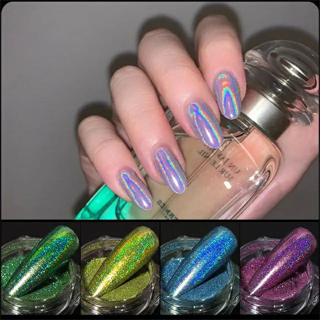 Magic Laser Holographic Nail Glitter Powder (Set Of 12 Colors)