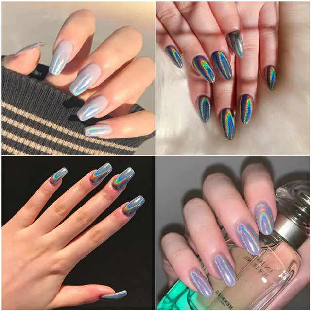 Magic Laser Holographic Nail Glitter Powder (Set Of 12 Colors)