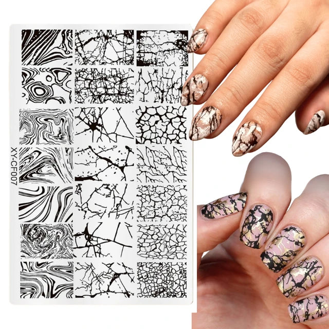 Marble Crackle And Swirl Pattern Nail Art Stamping Plate