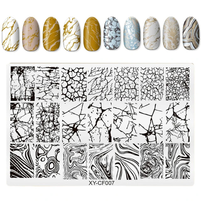 Marble Crackle And Swirl Pattern Nail Art Stamping Plate