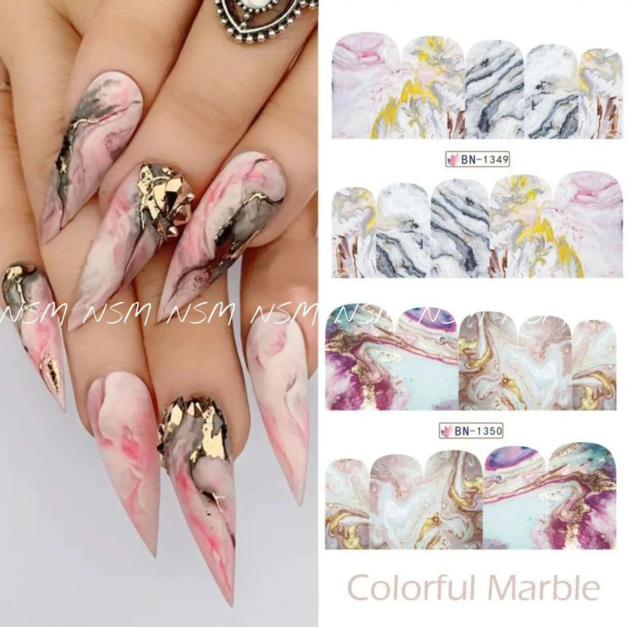 Marble Design Multi Print Water Decal Sticker Sheets (Design no. 1356)