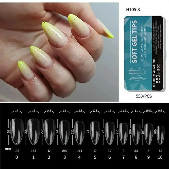 Medium Almond Soft Gel Tips Box (550 Ct)