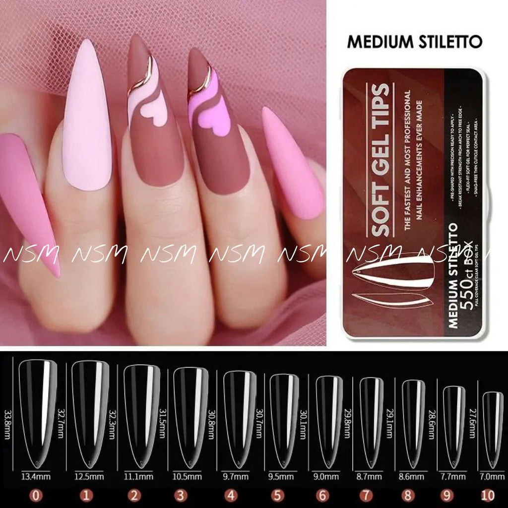 Medium Stilleto Soft Gel Tips Box (550 tips)