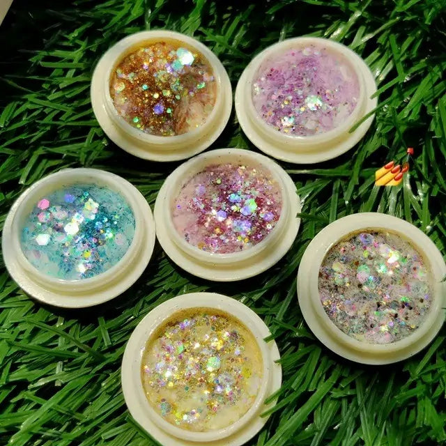 Mermaid Hexagon Shaped Mylars And Glitter Mix (Set Of 6)