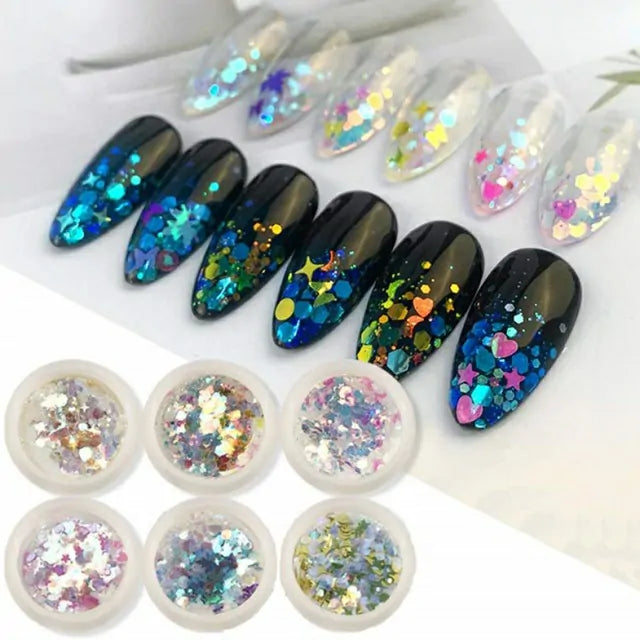 Mermaid Hexagon Shaped Mylars And Glitter Mix (Set Of 6)