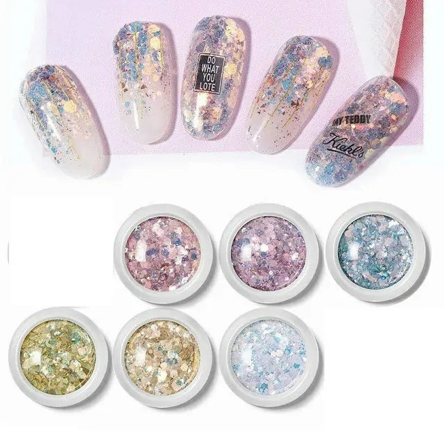 Mermaid Hexagon Shaped Mylars And Glitter Mix (Set Of 6)