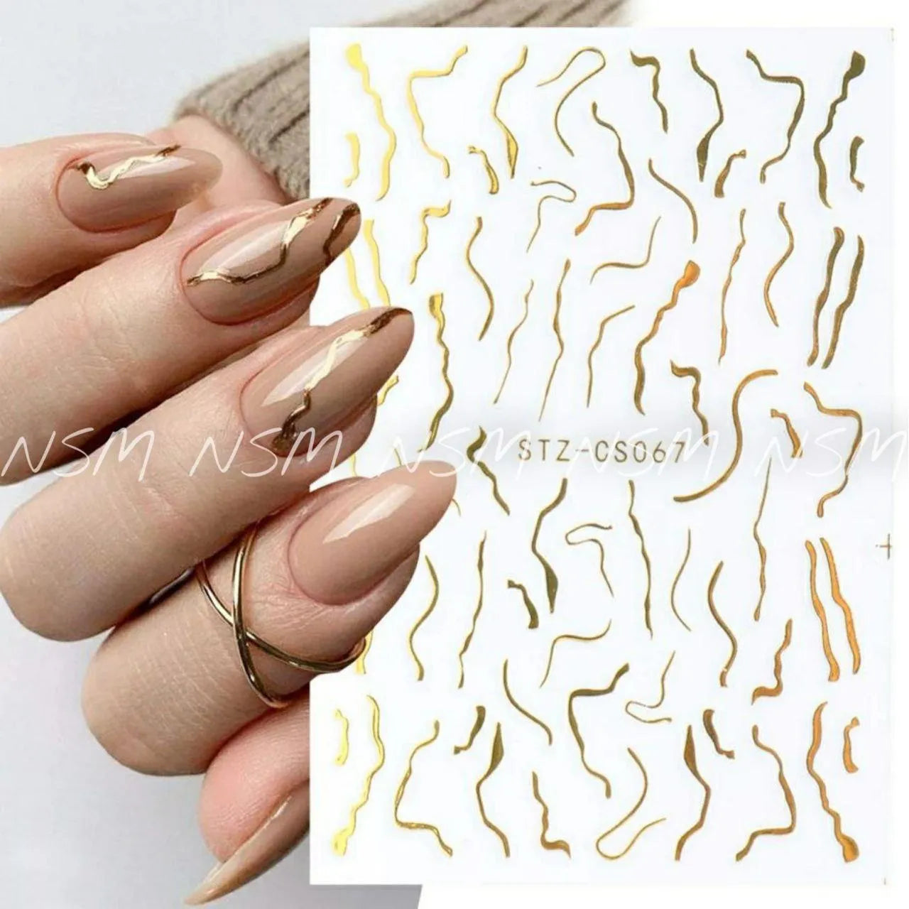Metallic Gold Wavy Lines Nail Art Sticker Sheet
