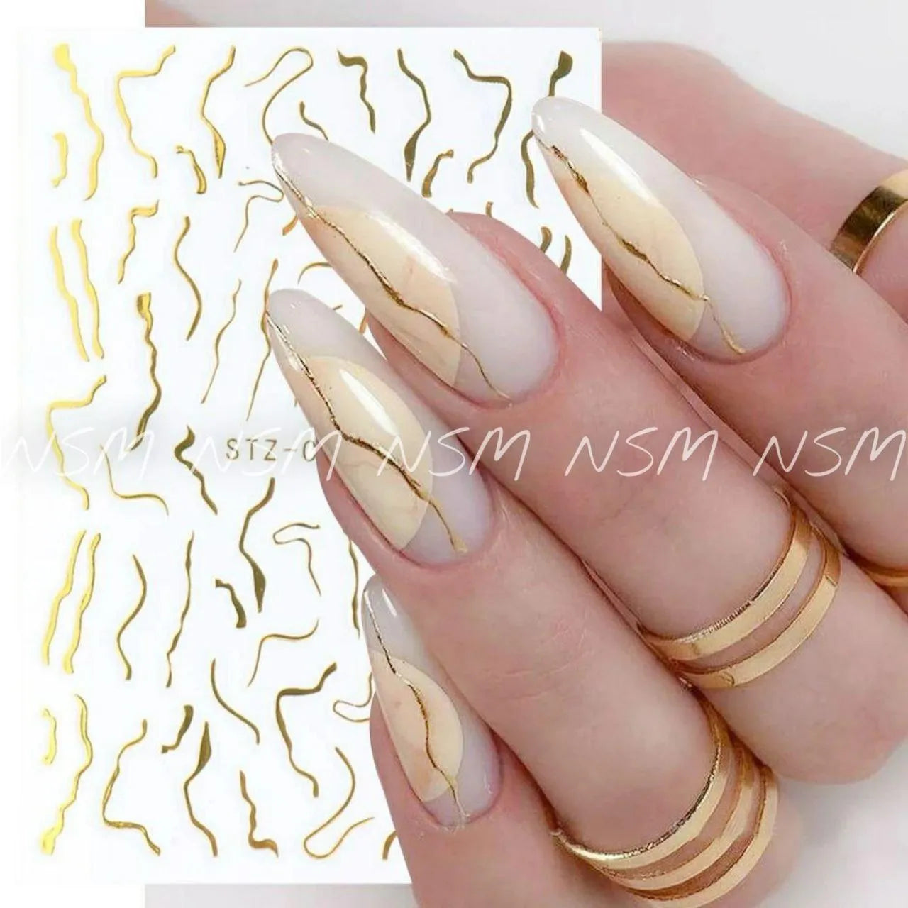 Metallic Gold Wavy Lines Nail Art Sticker Sheet