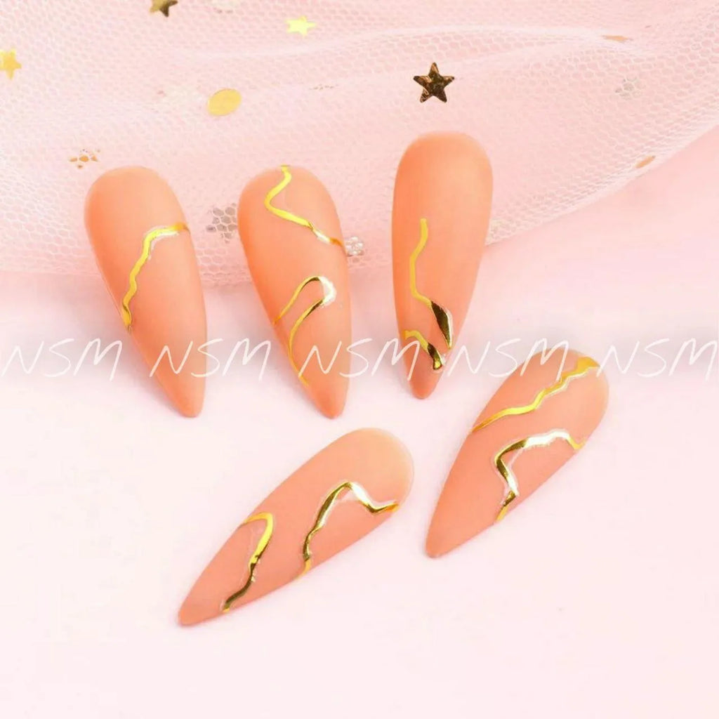 Metallic Gold Wavy Lines Nail Art Sticker Sheet