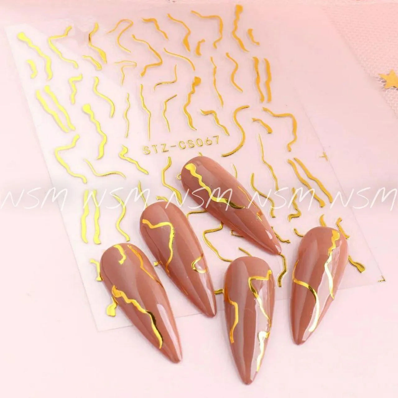 Metallic Gold Wavy Lines Nail Art Sticker Sheet