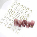 Metallic Gold Chrome Heart And Abstract Lines 5D Nail Stickers (MO-153)