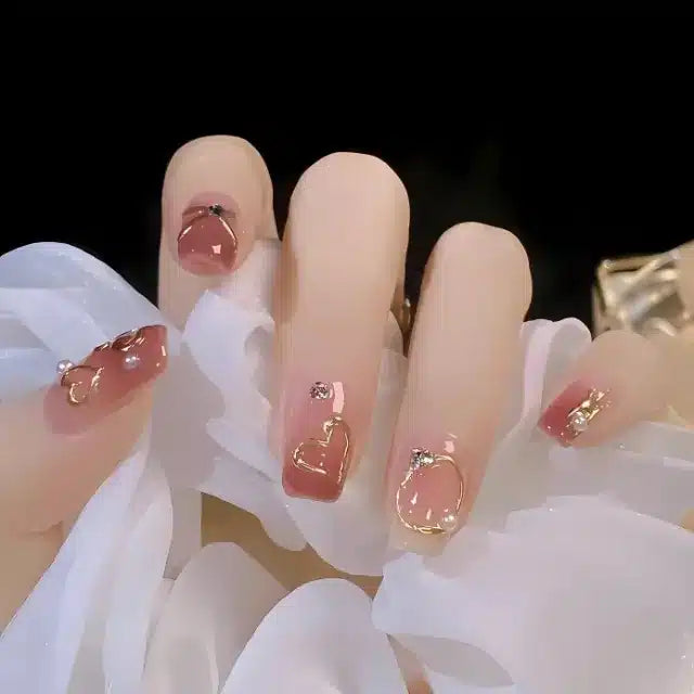 Metallic Gold Chrome Heart And Abstract Lines 5D Nail Stickers (MO-153)
