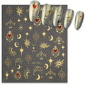 Metallic Gold Star Moon and Hearts Nail Art Stickers Sheet