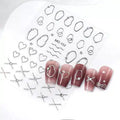Metallic Silver Chrome Heart And Abstract Lines 5D Nail Stickers (MO-153)