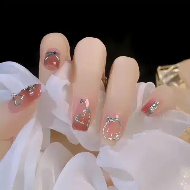 Metallic Silver Chrome Heart And Abstract Lines 5D Nail Stickers (MO-153)