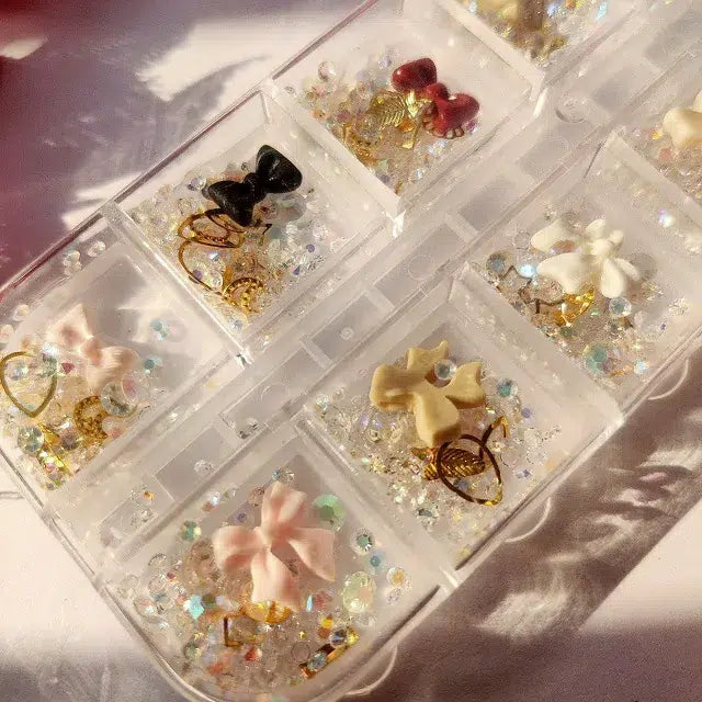 Pastel Bows AB Aurora Rhinestones And Rivets Mix Grid