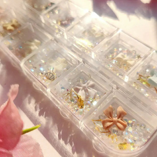 Pastel Bows AB Aurora Rhinestones And Rivets Mix Grid