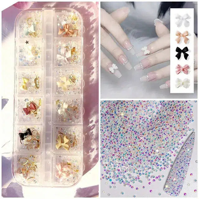 Pastel Bows AB Aurora Rhinestones And Rivets Mix Grid