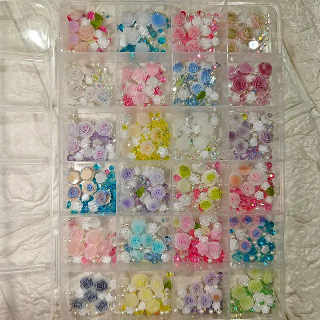 Multicolor Flowers 3D Nail Charms Box (24 Colors)