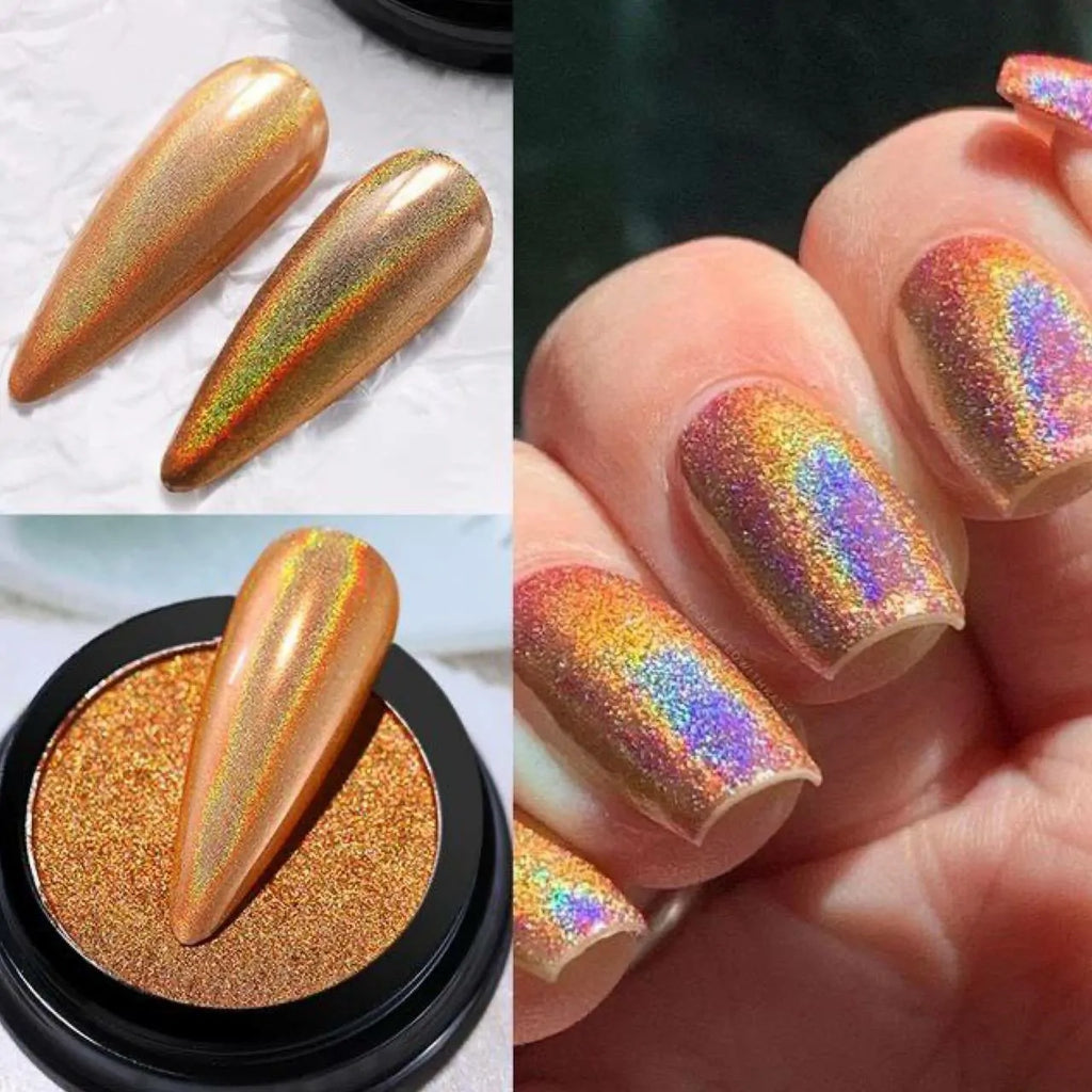 Nicole Diary Gold Holographic Pressed Chrome Powder