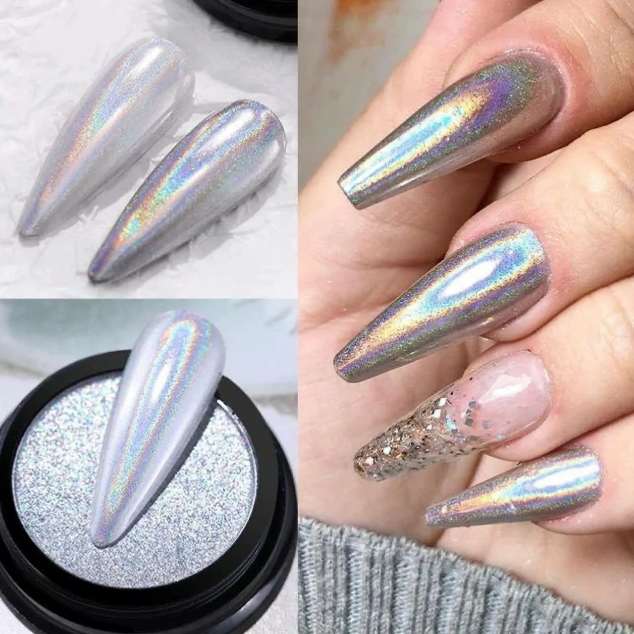 Nicole Diary Silver Holographic Pressed Chrome Powder