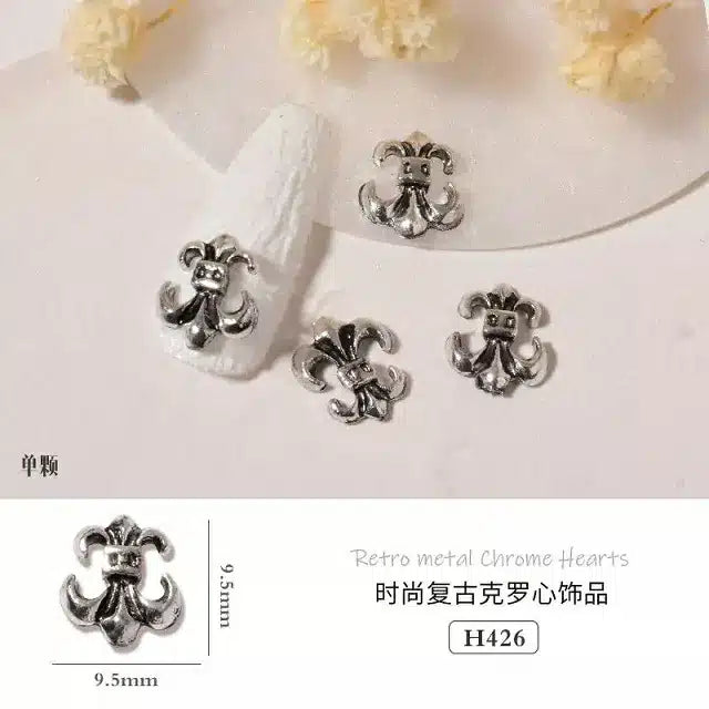 Oxidized Silver Metal Retro Theme Nail Art Charms