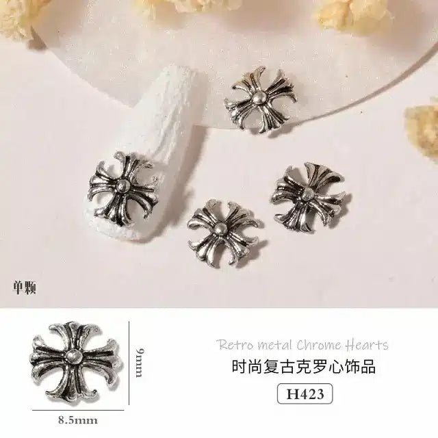 Oxidized Silver Metal Retro Theme Nail Art Charms
