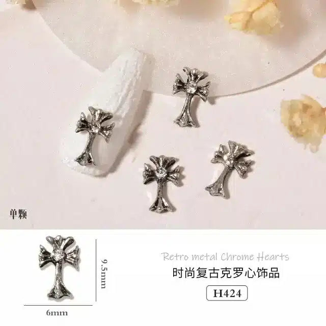 Oxidized Silver Metal Retro Theme Nail Art Charms