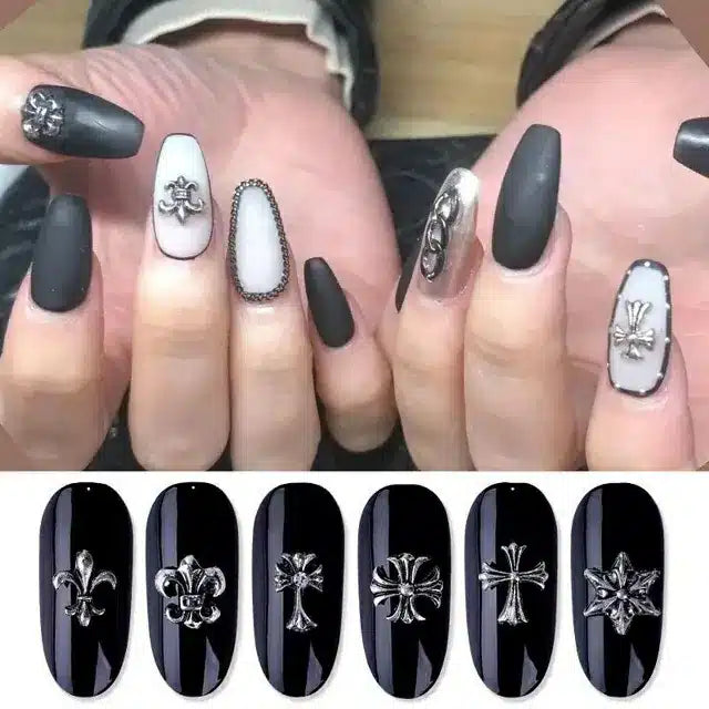 Oxidized Silver Metal Retro Theme Nail Art Charms