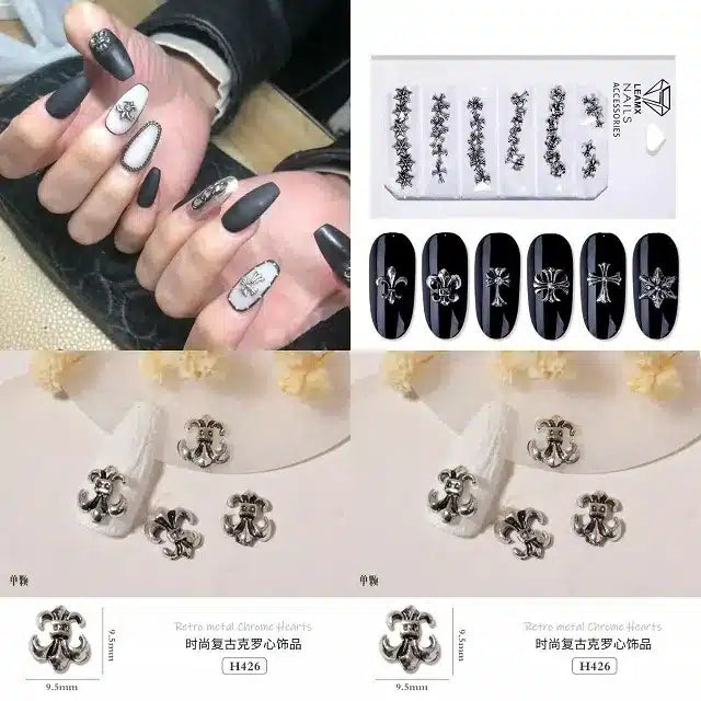 Oxidized Silver Metal Retro Theme Nail Art Charms