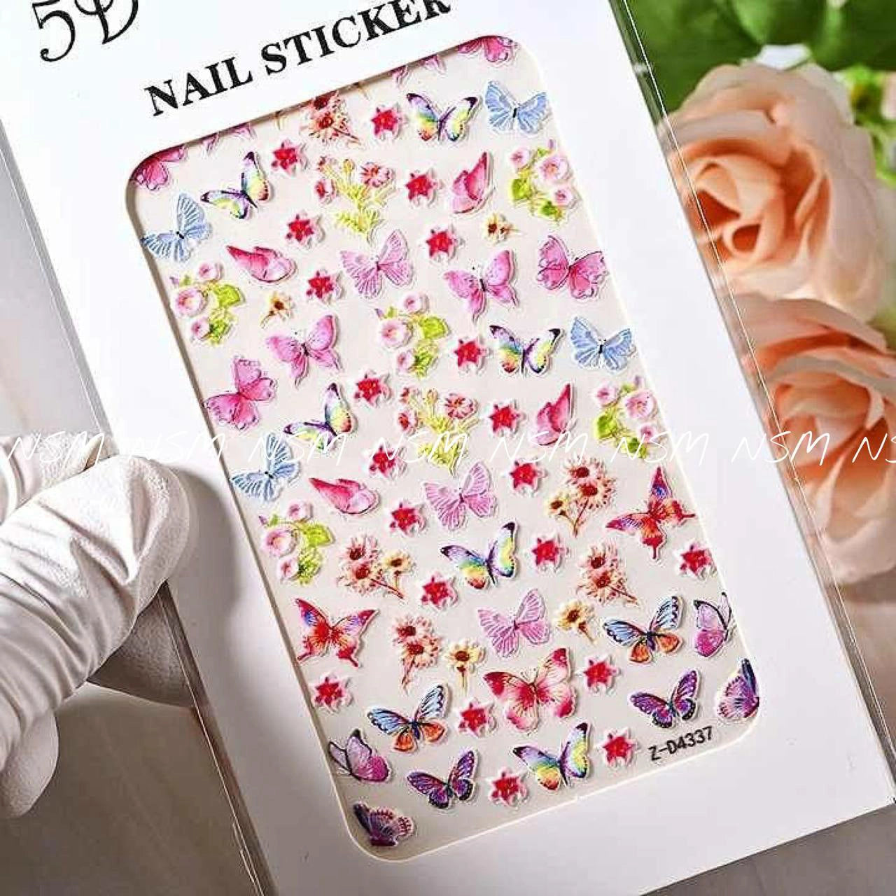 Pastel Butterfly And Floral Embossed 5D Nail Art Sticker Sheets (Z-D4337)