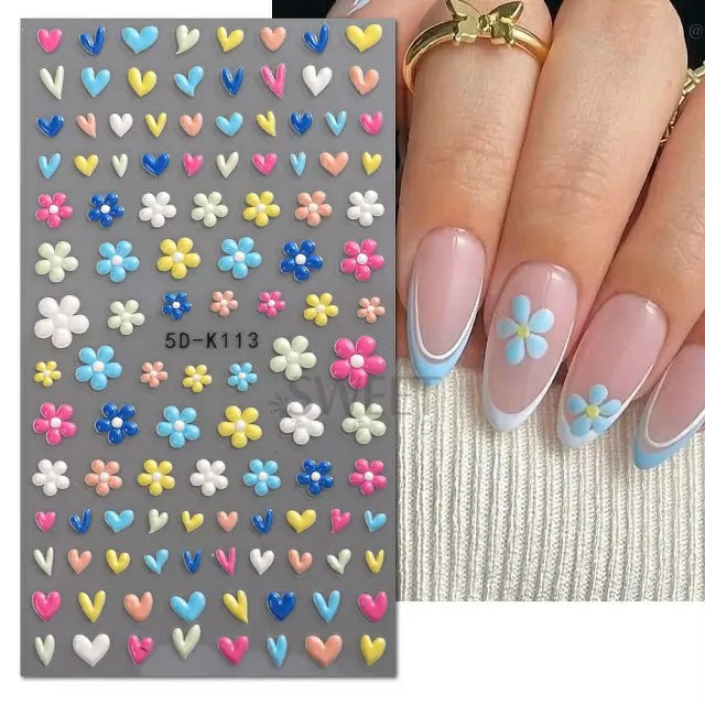 Pastel Flowers And Hearts 5D Stickers Sheet (5D-K113)