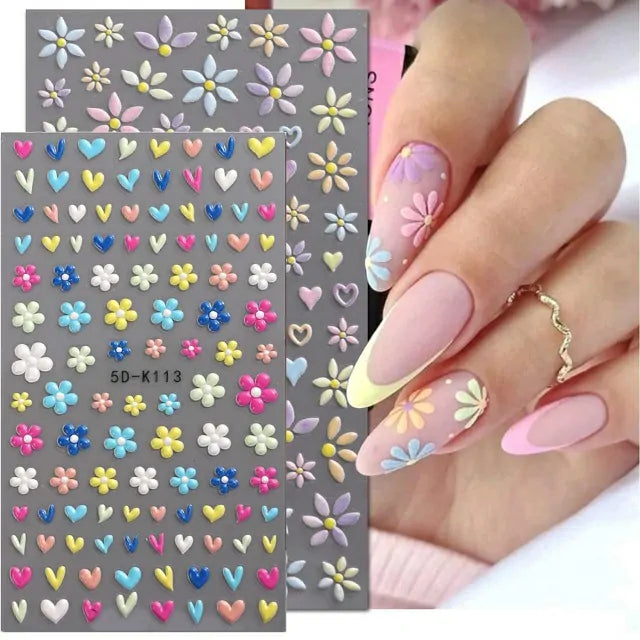 Pastel Flowers And Hearts 5D Stickers Sheet (5D-K113)