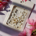 Pearl White Camellia Flower Charms With Pearls And Gold Caviar Beads