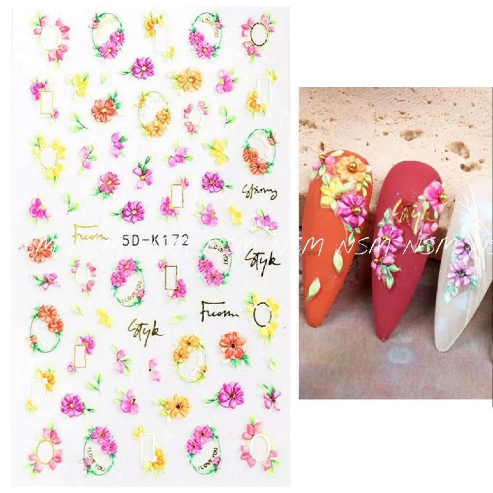 Pink And Yellow Flower Garlands 5D Sticker Sheets (5D- K172)