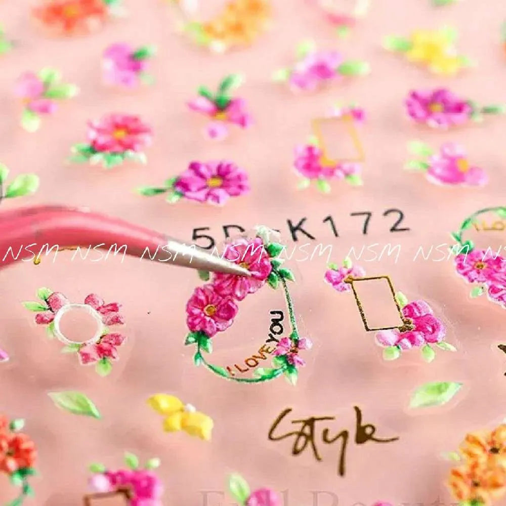 Pink And Yellow Flower Garlands 5D Sticker Sheets (5D- K172)