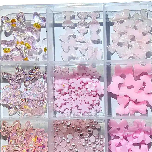 Pink Bows Pearls And Charms Nail Art Accessories Box