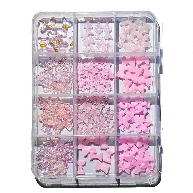 Pink Bows Pearls And Charms Nail Art Accessories Box