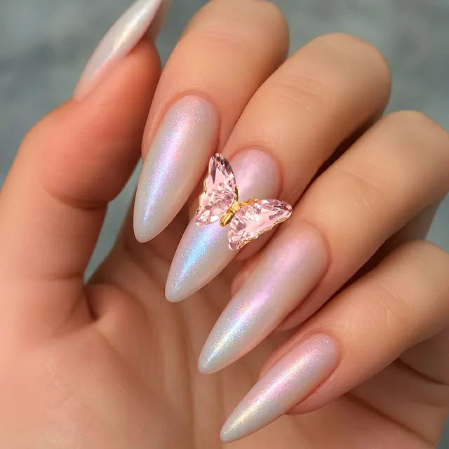 Pink Glass Butterfly Nail Charms (Pack Of 2 Pcs)