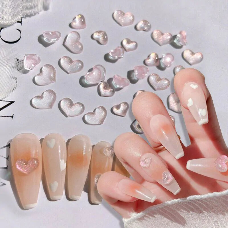 Pink Shimmer Hearts Nail Charms (Pack of 100 Pcs)