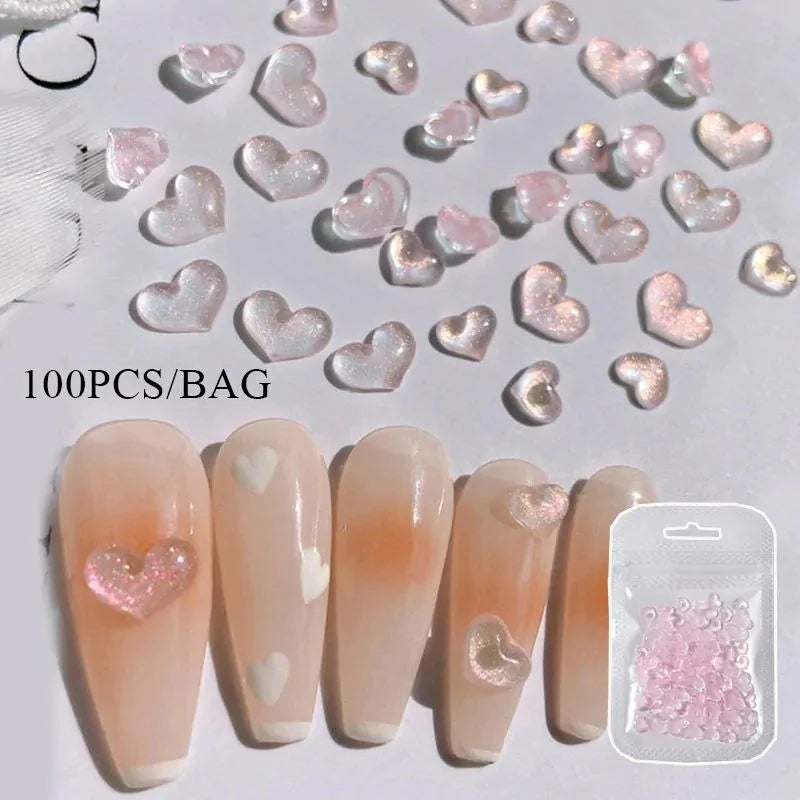 Pink Shimmer Hearts Nail Charms (Pack of 100 Pcs)